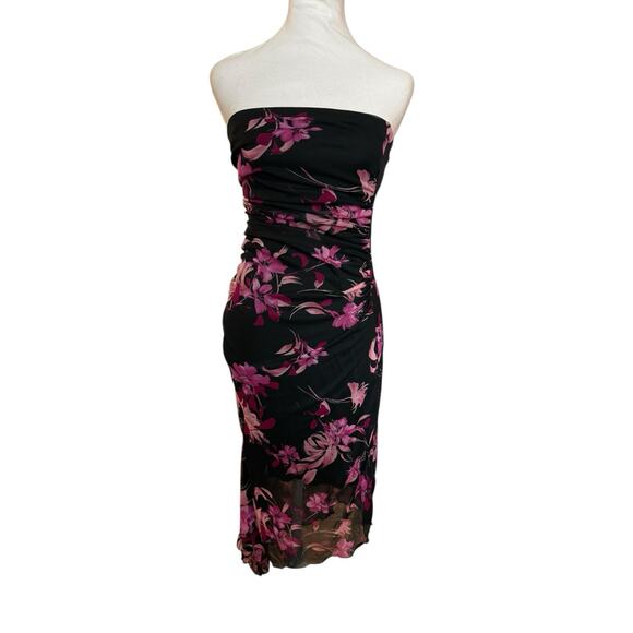 Vintage Y2K My Michelle Strapless Asymmetrical Dress L Whimsigoth Floral Midi - Picture 6 of 13